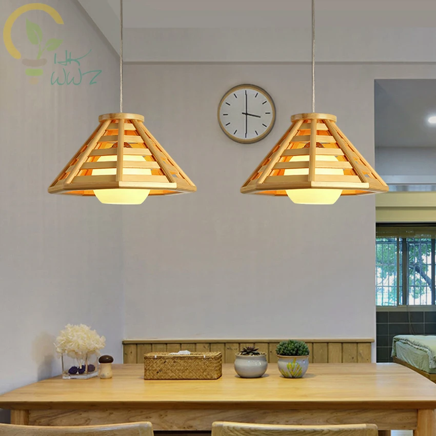 

Simple Single Head Solid Wood Pendant Lamp Creative Farm Hanging Light Restaurant Teahouse Southeast Asia Style E27 Pendant Ligh