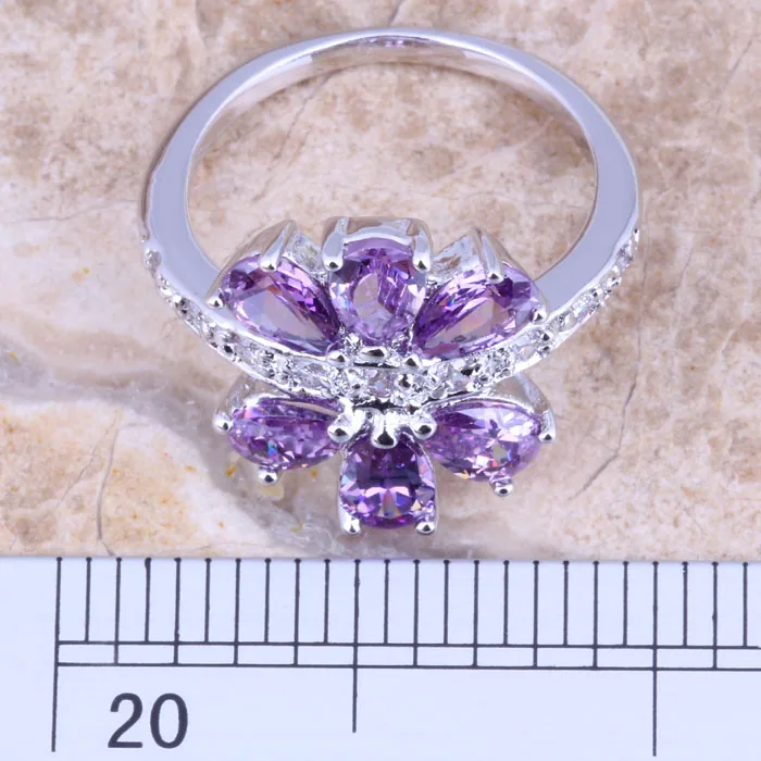 Cheerful Purple Cubic Zirconia White CZ Silver Plated  Women\'s Ring Size 6 / 7 / 8 / 9 R1412