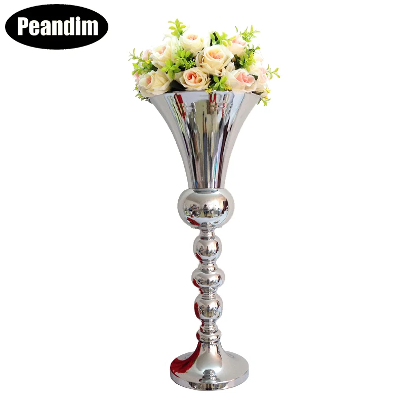 

PEANDIM Newest Desktop Flower Vase Horn Style Party Road Lead Wedding Decoration Table Centerpieces Flower Holder 63cm 10pcs/lot