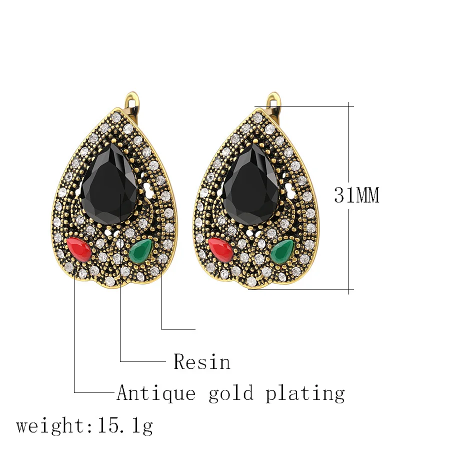 2018 Luxury Turkey Wedding Earrings For Women Zinc Alloy Antique Gold Color Crystal Earrings Vintage Indian Jewelry