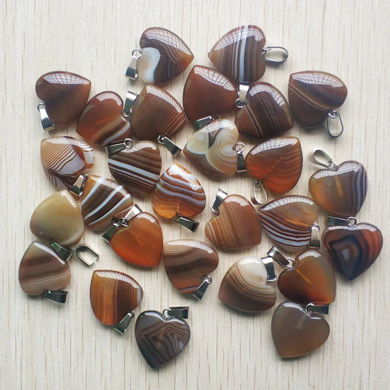 Wholesale 36pcs/lot fashion good quality coffee stripe onyx heart shape charms pendants for  jewelry making 20mm free shipping