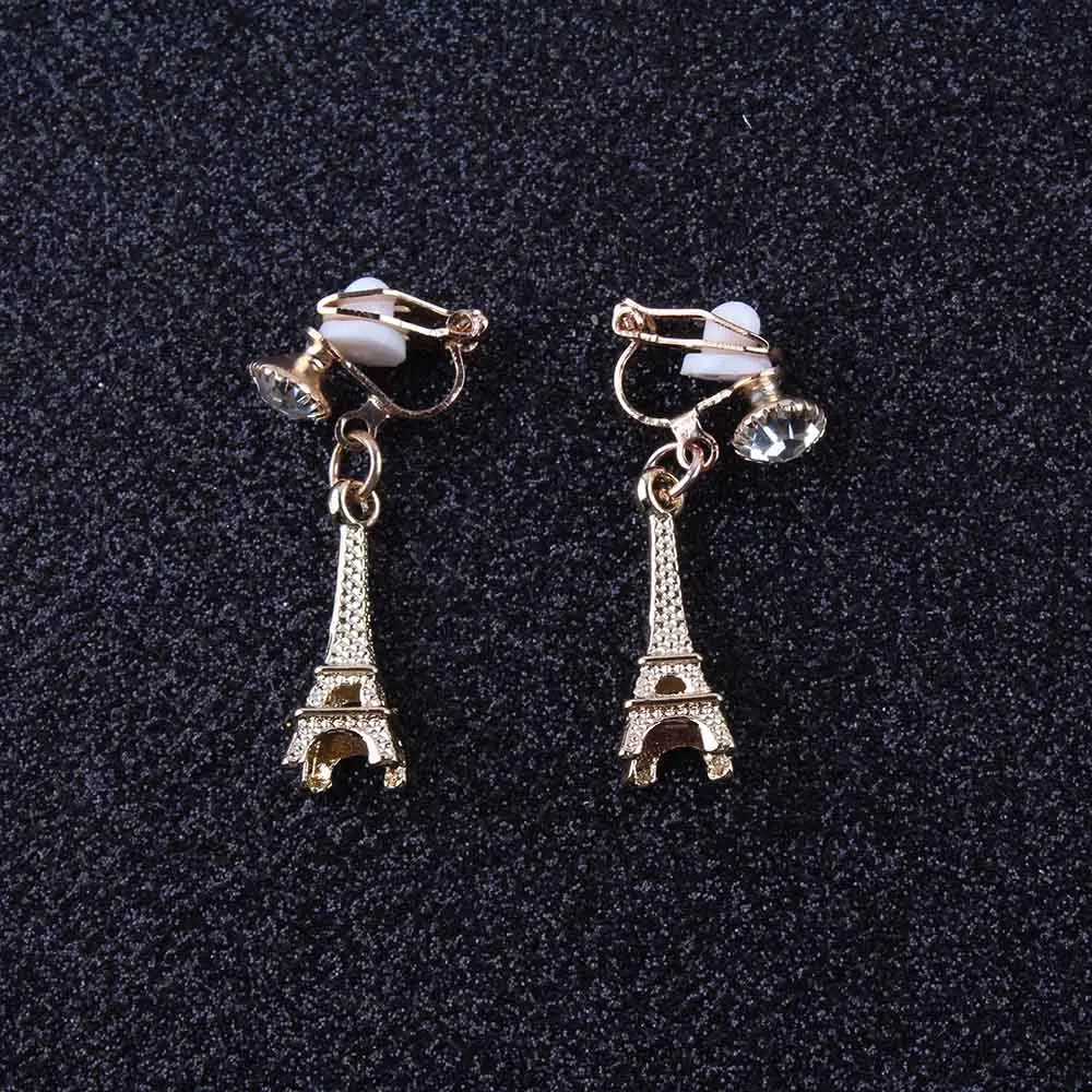 High Quality Eiffel Tower shape Clip on Earrings Without Piercing for Girls Party Needn\'t Ear Hole for Girls Party Jewelry