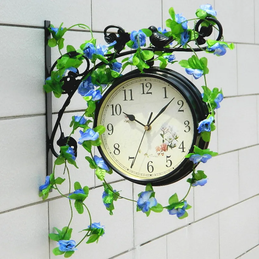 Rural Style Home Decor Pastoral Wall Clock Garden Decoration Wrought Iron Quartz Antique Style Wall-mounted, Metal Frame Europe