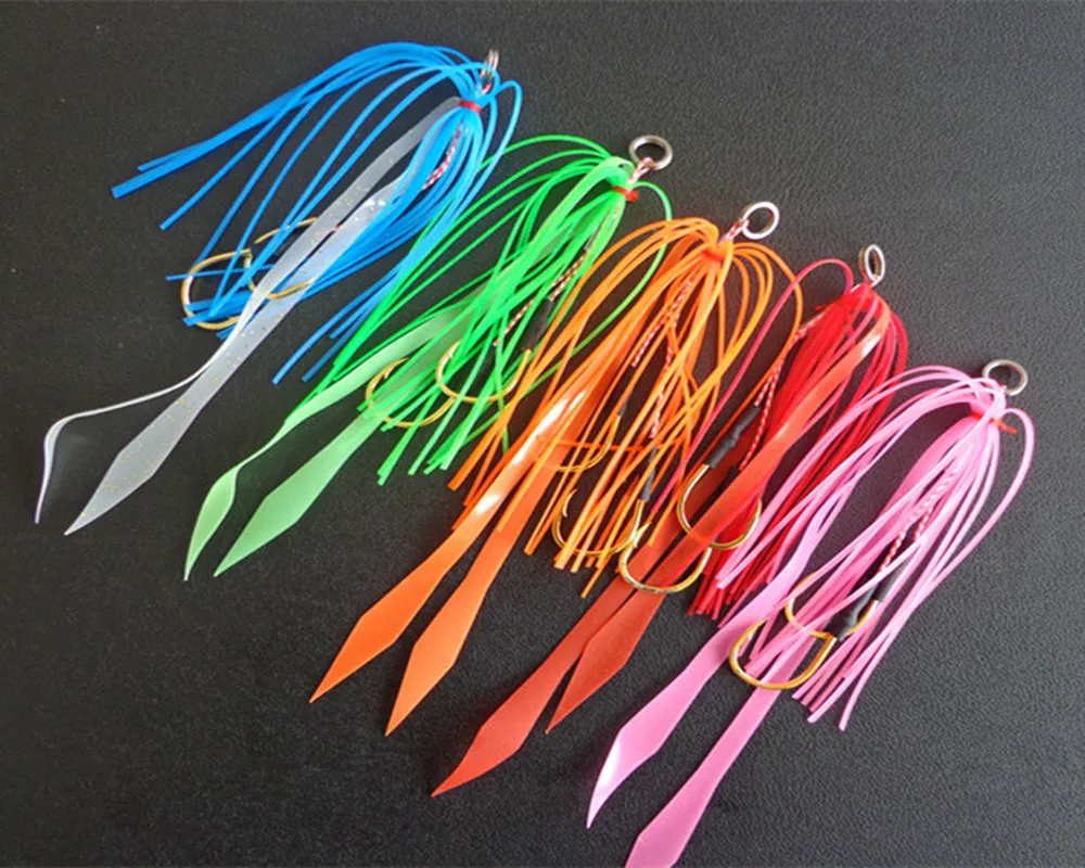 

50PCS Silicone Skirt Jig Replacement Twin Hook Slider Rig Spare Hooks Assist Hook Trailer Lure Octopus Mimicking Set Size #13