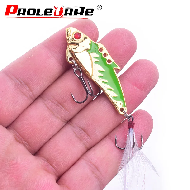 1Pcs 60mm 9g Metal VIB Lures Vibration Spoon Lure Wobbler Fishing Lure Bass bait artificial feather hook Fishing tackle PR-334
