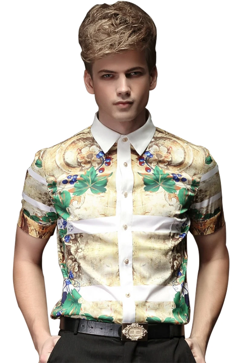 FanZhuan Free Shipping New fashion casual male men\'s personality summer short sleeve printed shirt slim design 15305 blouse