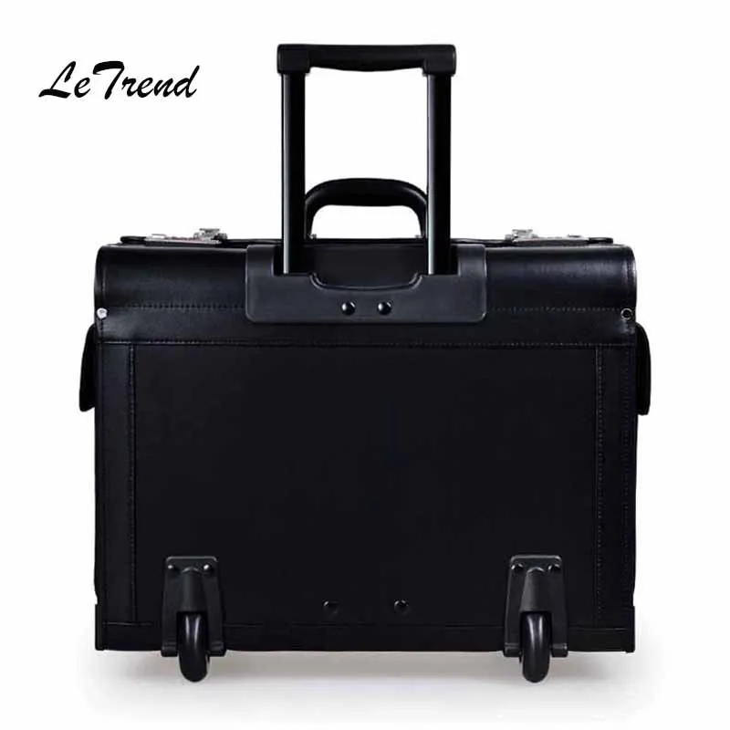 Letrend Cow Genuine Leather Rolling Luggage Pilots/captains dedicated flight Trolley Cabin Suitcases Wheels Laptop Travel Bag