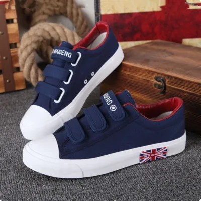 19 New Spring breathable boys Hook & Loop low to help canvas mens casual shoes British shoes eur35-44