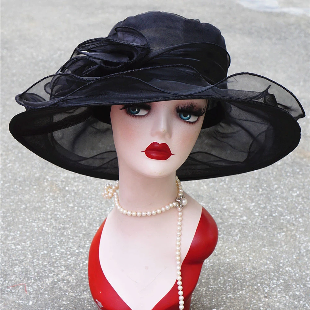 

2022 Summer Hat Women Kentucky Derby Wide Brim Sun Hat Wedding Church Sea Beach Hats for Women Floppy Ladies Hat