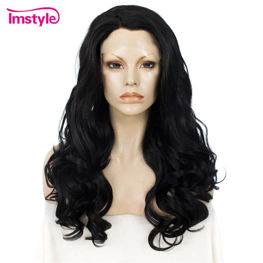 Imstyle Synthetic Lace Front Wig Wavy Black Wigs For Women Heat Resistant Fiber Natural Hair Lace Wig Cosplay