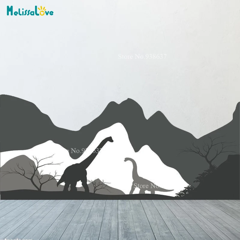 Mountains Dinosaur Tree Wall Sticker Home Decor For Kids Room Nursery Adventure Beautiful Art Murals Decal BA043