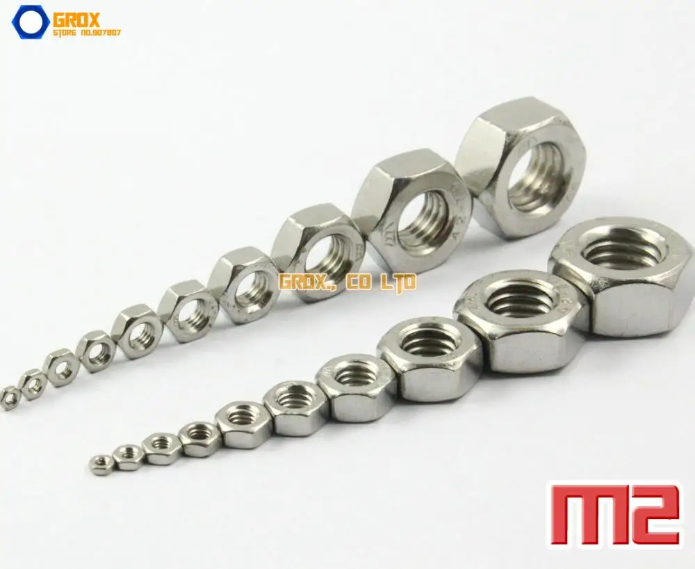 300 Pieces M2 304 Stainless Steel Metric Thread Hexagon Full Nuts DIN 934