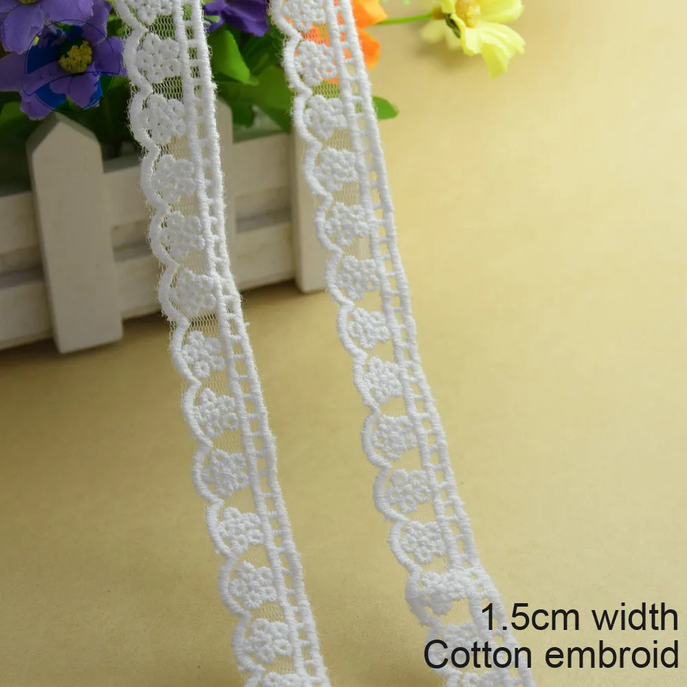 1.5cm Width Cotton Embroid Lace Sewing Ribbon Guipure African Fabric Trim Warp Knitting DIY Garment Wedding Accessories#1752