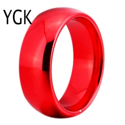 YGK JEWELRY 8MM Width Red Color Domed Tungsten Carbide Wedding Ring