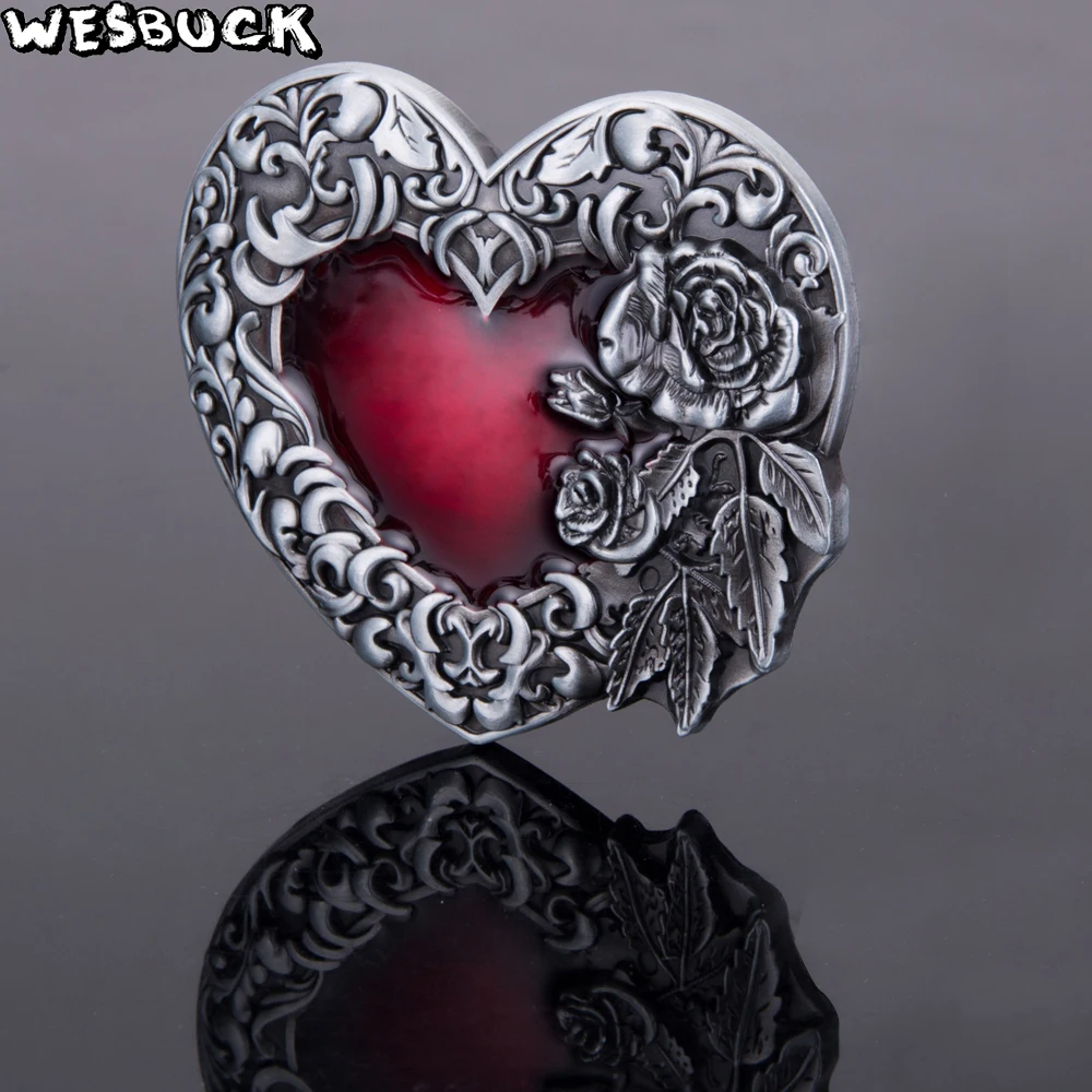 WesBuck Brand New High-quality 3D Red love Roses Fashion belt buckle Classic Mens Womens Jeans accessories