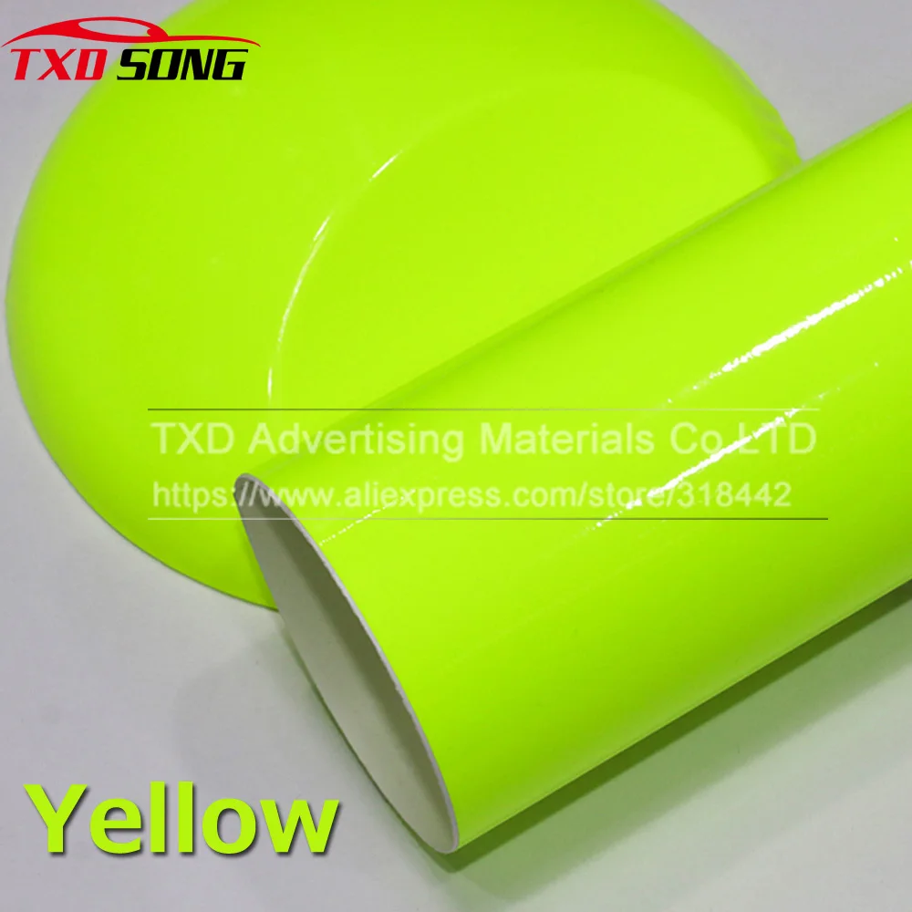 10/20/30/40/50/60x152CM Fluorescent yellow glossy vinyl wrap film Glossy Vinyl sticker with air free bubbles