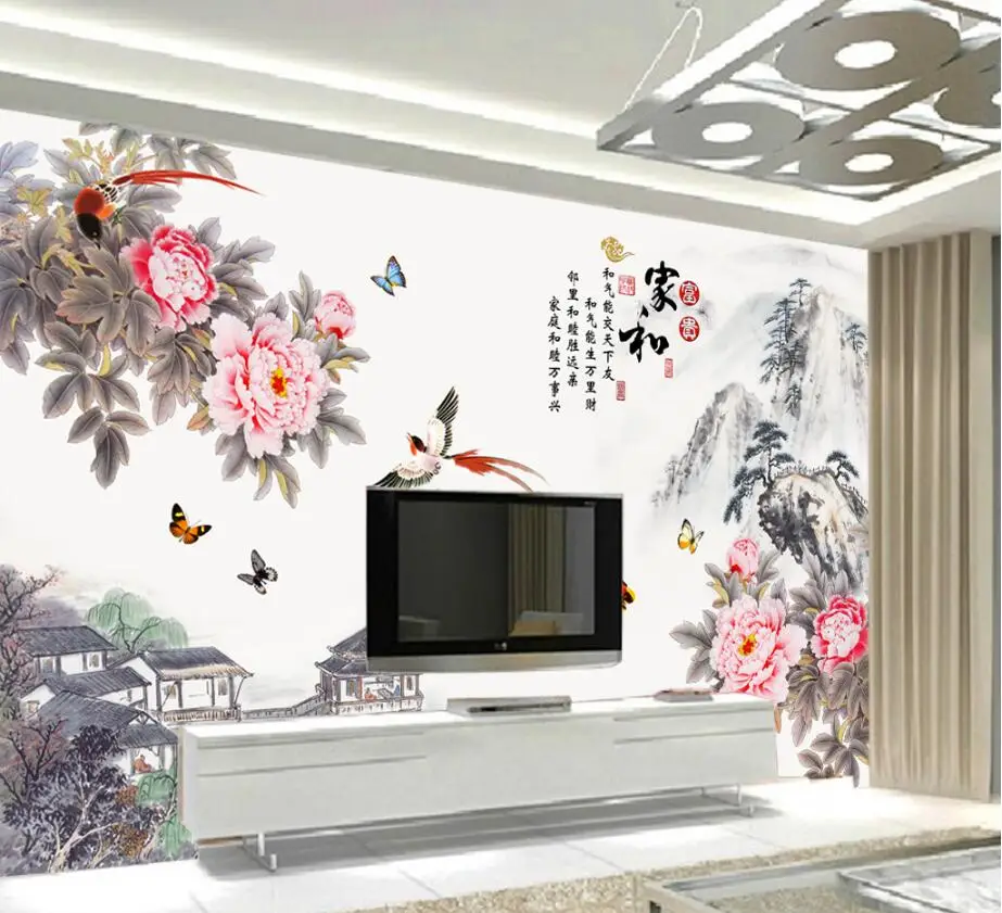 

Beibehang Custom wallpaper Chinese hand-painted flowers rich peony TV background wall home decoration background 3d wallpaper