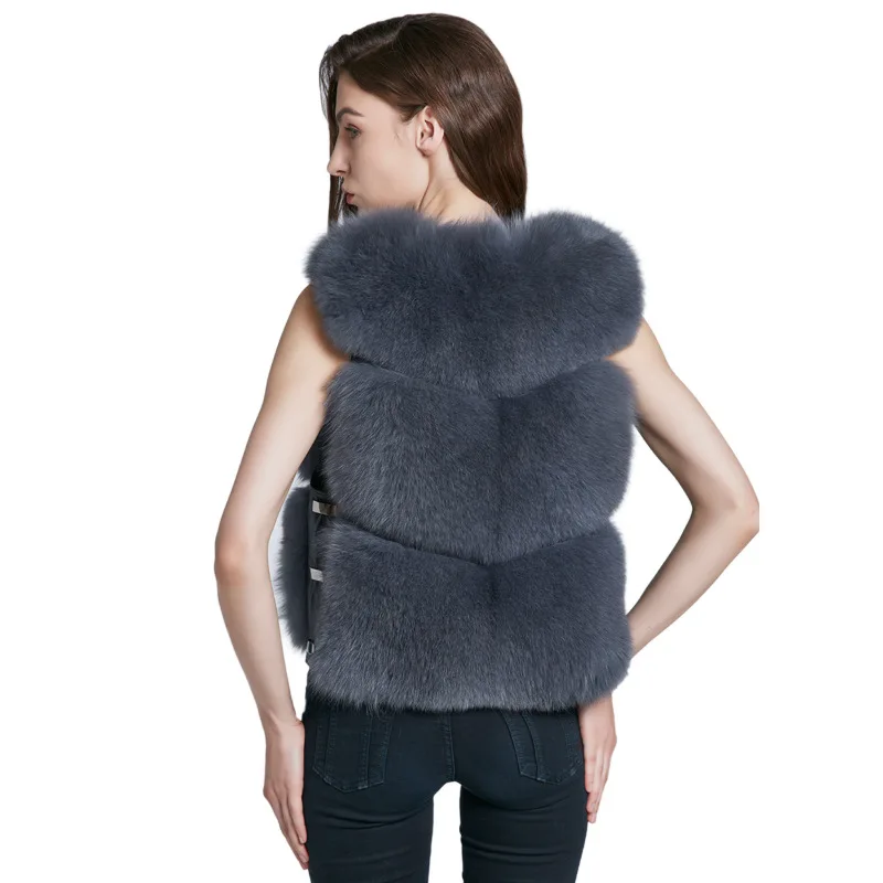 

Luxury Winter Women's Genuine Wholeskin Fox Fur Vest Lady Short Waistcoat Female Gilet VF5058