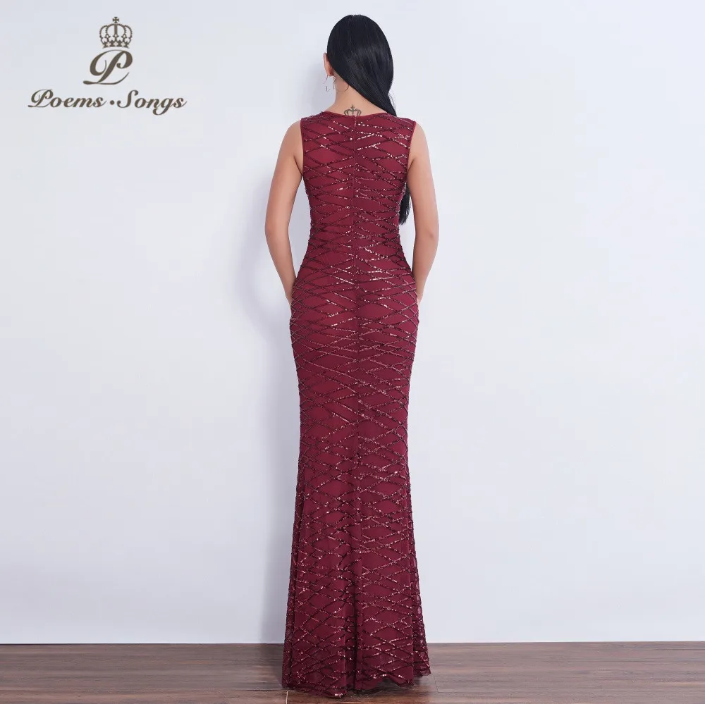 Poems songs new style Evening dress long sequined vestidos elegantes de fiesta sleeveless mermaid dress Floor-Length party dress