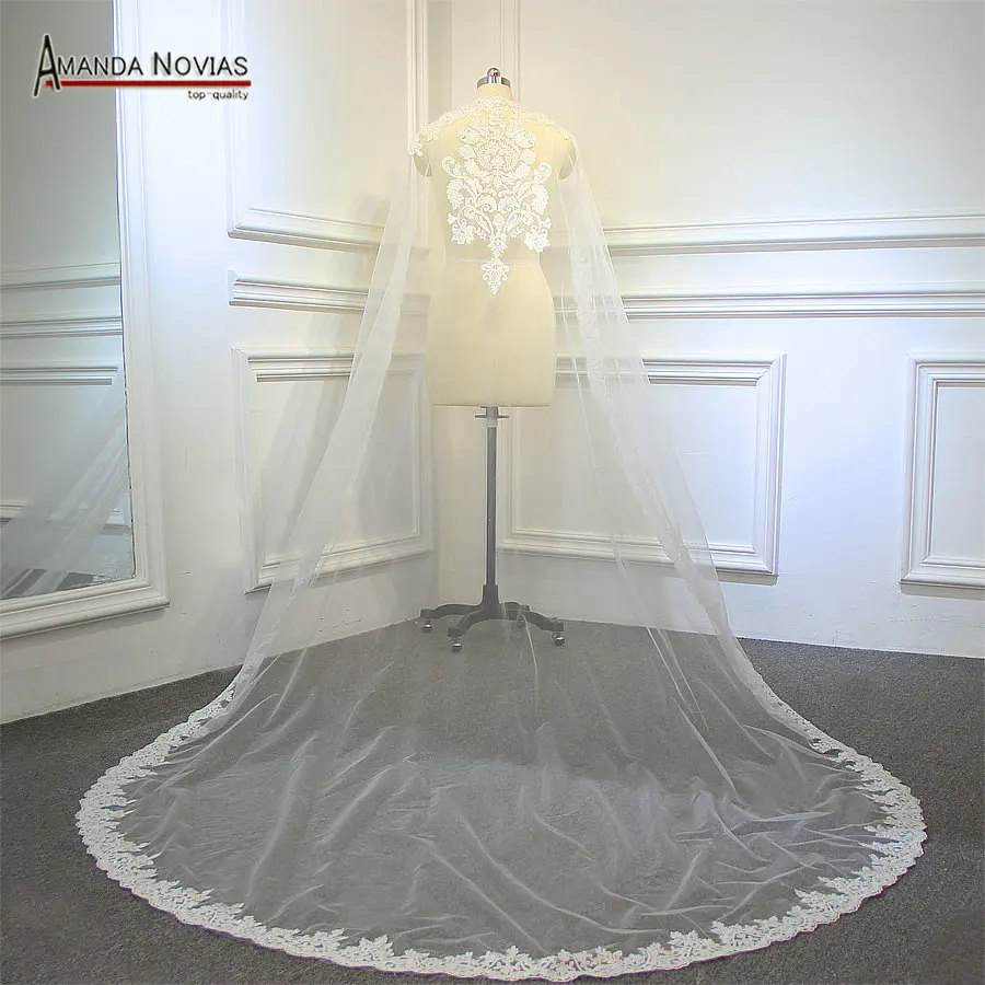 Amanda Novias Real Sample 3 meters Long 1.5m width without comb Veils For Wedding With Lace Edge