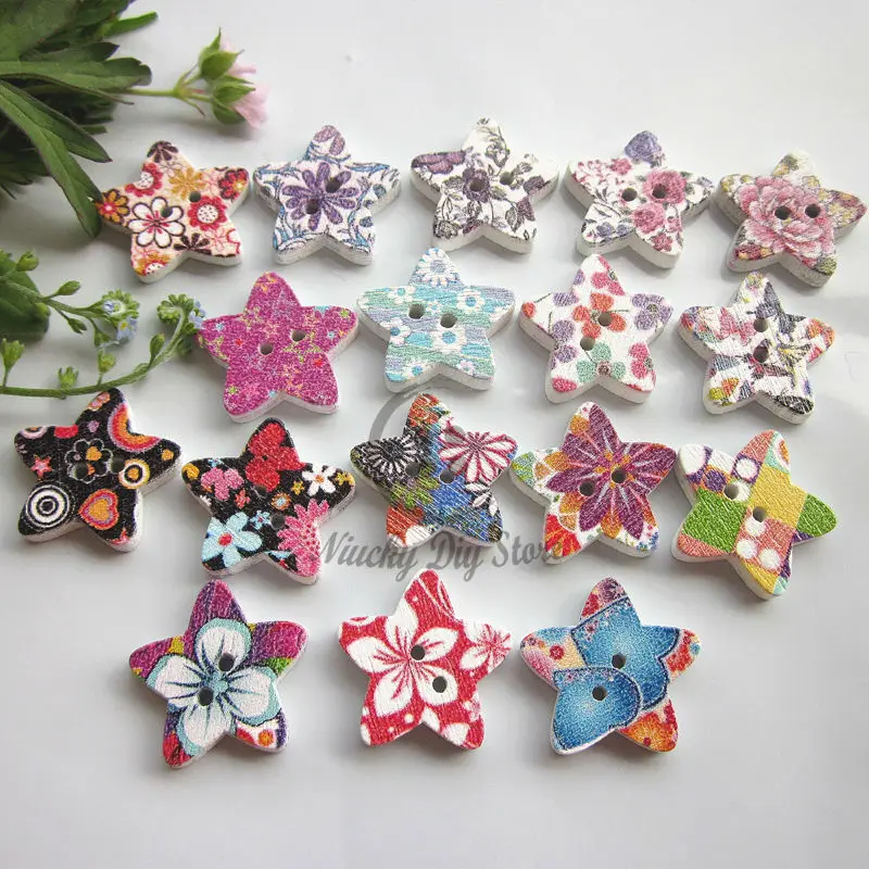 144pcs 17mm mixed Rural flower series star buttons scrapbooking craft decorative accessories wholesale