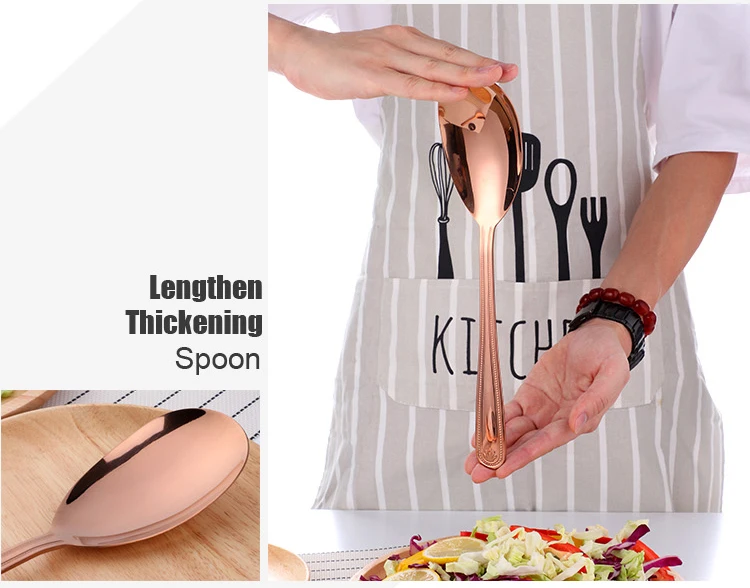 Big Salad Spoon Fork Set Stainless Steel Kitchen Food Server Pasta Utensils Public Gold Tableware Using Buffet Restaurant Tools
