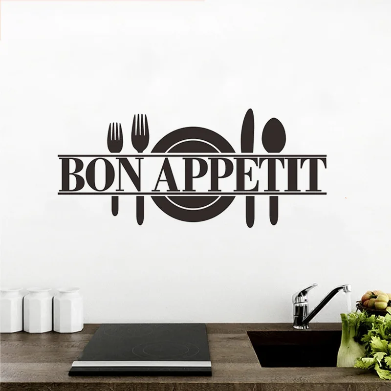 Classic BON APPETIT Kitchen Wall Sticker For Kitchen Stove Refrigerator Decoration Art Decals Removable Stickers Mural Wallpaper
