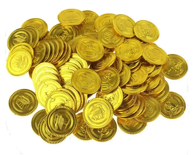 

Plastic gold Pirate coins birthday Christmas holiday favor treasure coin goody party loot bag pinata filler toy theme decor