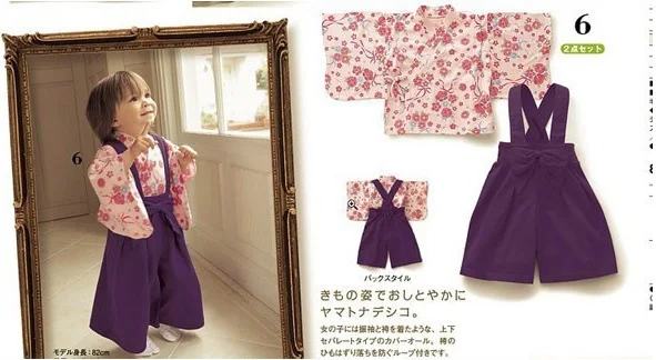 Floral Baby Girls Sets Kimono Romper Suits Overalls Shirt outfits 100% Cotton Cherry blossoms Japan baby girl clothes