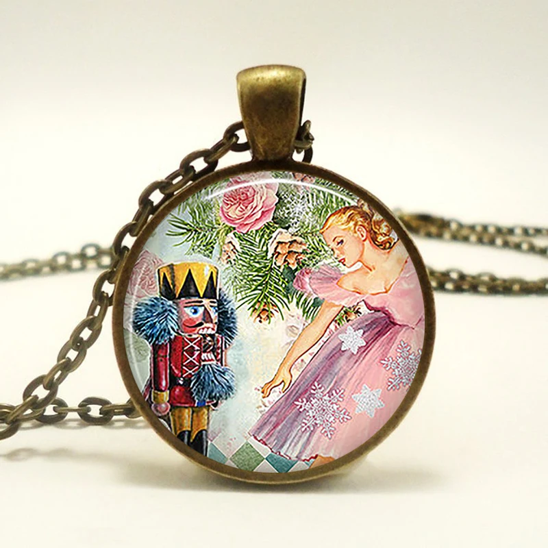 The Nutcracker Ballet Necklace Art Picture Glass Cabochon Pendant Women Fashion Jewelry Christmas Friendship Gift Long Chain