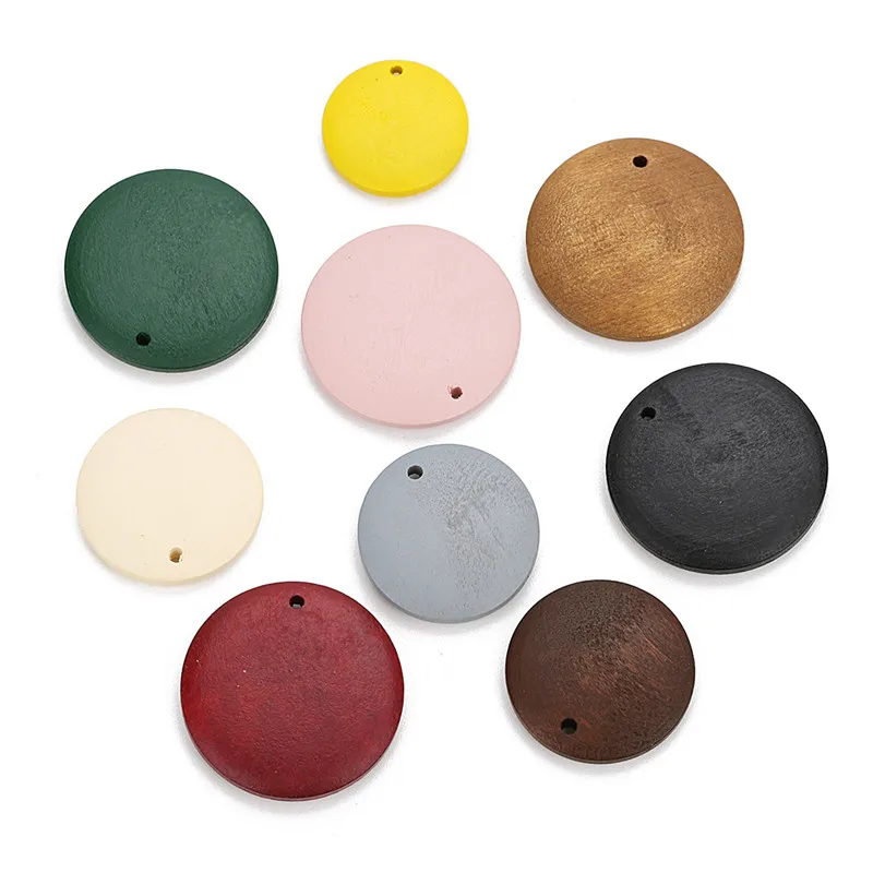 SAUVOO 30Pcs 20/25/30mm Dia Flat Round Wooden Beads 1.5mm Straight Hole Loose Wood Spacer Beads For Diy Bracelet Jewelry Making