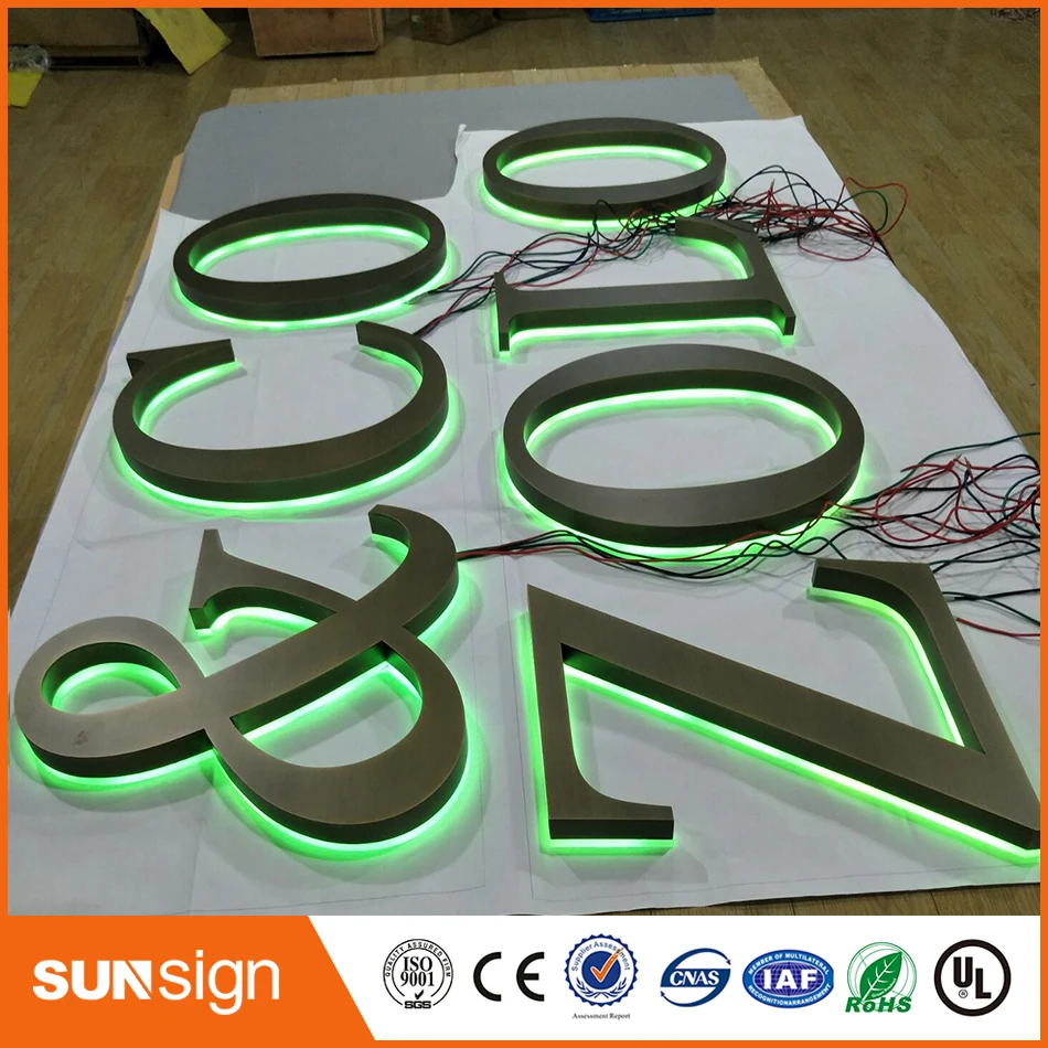 Tahan air LED Brushed bahan Akrilik led backlit letter sign