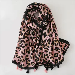 Pink Leopard Dot Tassel Shawl para Lady, Viscose Scarf, Pashmina, roubou, muçulmano Hijab, adorável, sexy, alta qualidade, marca de moda, novo