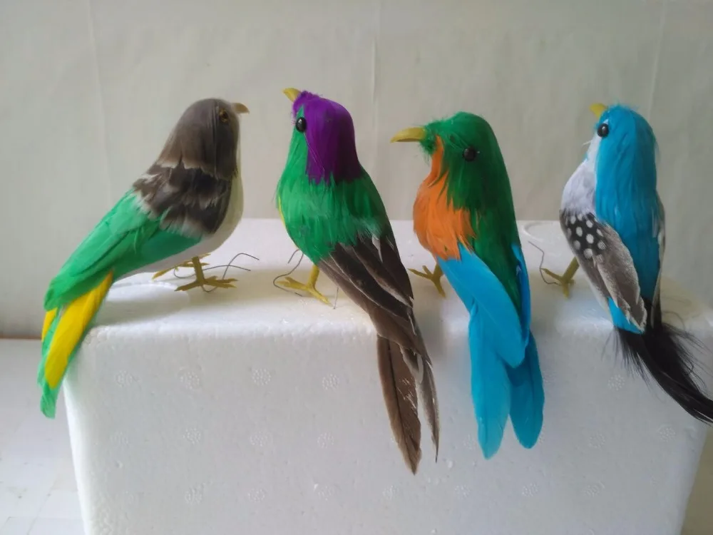 4 pieces a lot simulation small bird models plastic & furs mini colourful bird gift about 12cm 1336