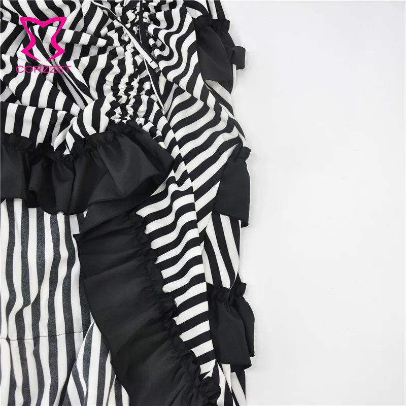 Black And White Striped Long Adjustable Asymmetrical Ruffle Vintage Steampunk Skirts Women Sexy Skirt Victorian Gothic Clothing