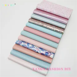 12pcs---20x22cm DIY Hair Bow Material Pink And Blue Color Mix DIY PU synthetic Leather Set