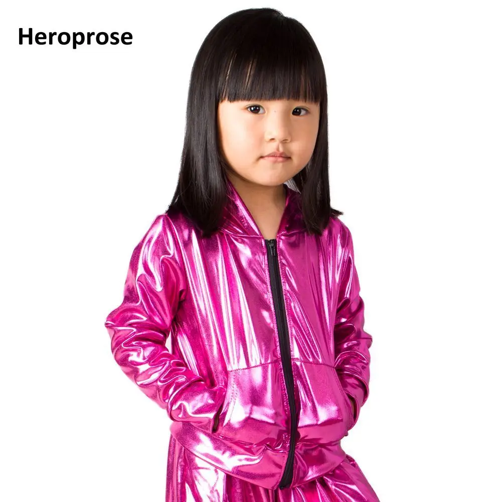 2021 Spring Autumn Girl Kids Bomber Jacket Stage Performance Wear Paillette Feminina Casaco Sweet Pink Hip Hop Dance Coat