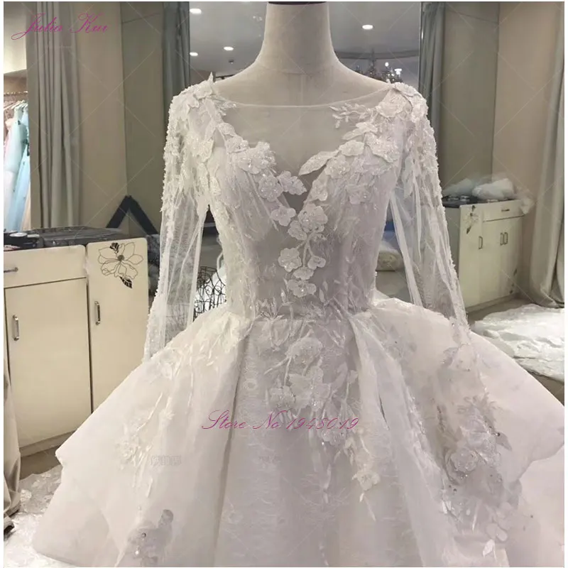 JULIA Kui ปรับแต่งวินเทจเจ้าหญิงงานแต่งงานชุด Appliques ลูกไม้ฉัตร Chapel Train Scoop ชุดเจ้าสาว Robe De Mariage ที่กําหนดเอง