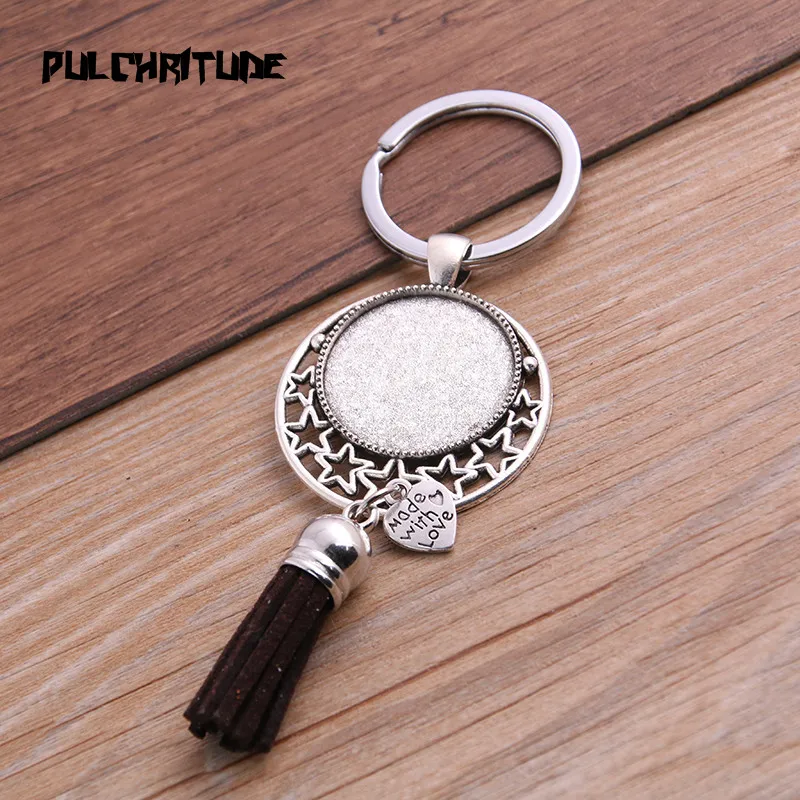 1pcs Metal 9 Color Tassels Key Rings Chain Filligree Fit Round 25mm Cabochon Logo Pendant Diy Jewelry