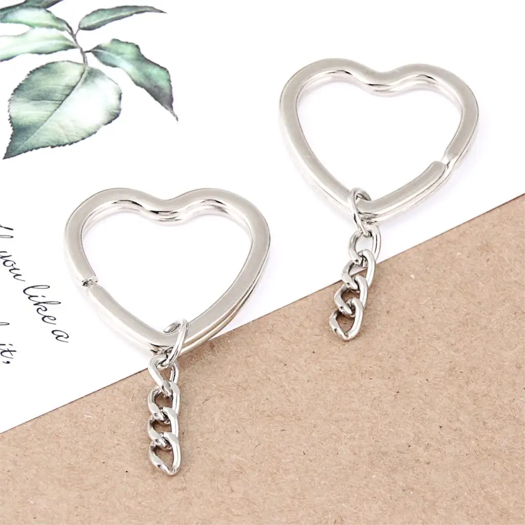 10Pcs  Silver Color Heart Shape Metal Keychain Findings Fit DIY Unisex Gift Keychain Keyfob Circles Accessories Jewelry A3256