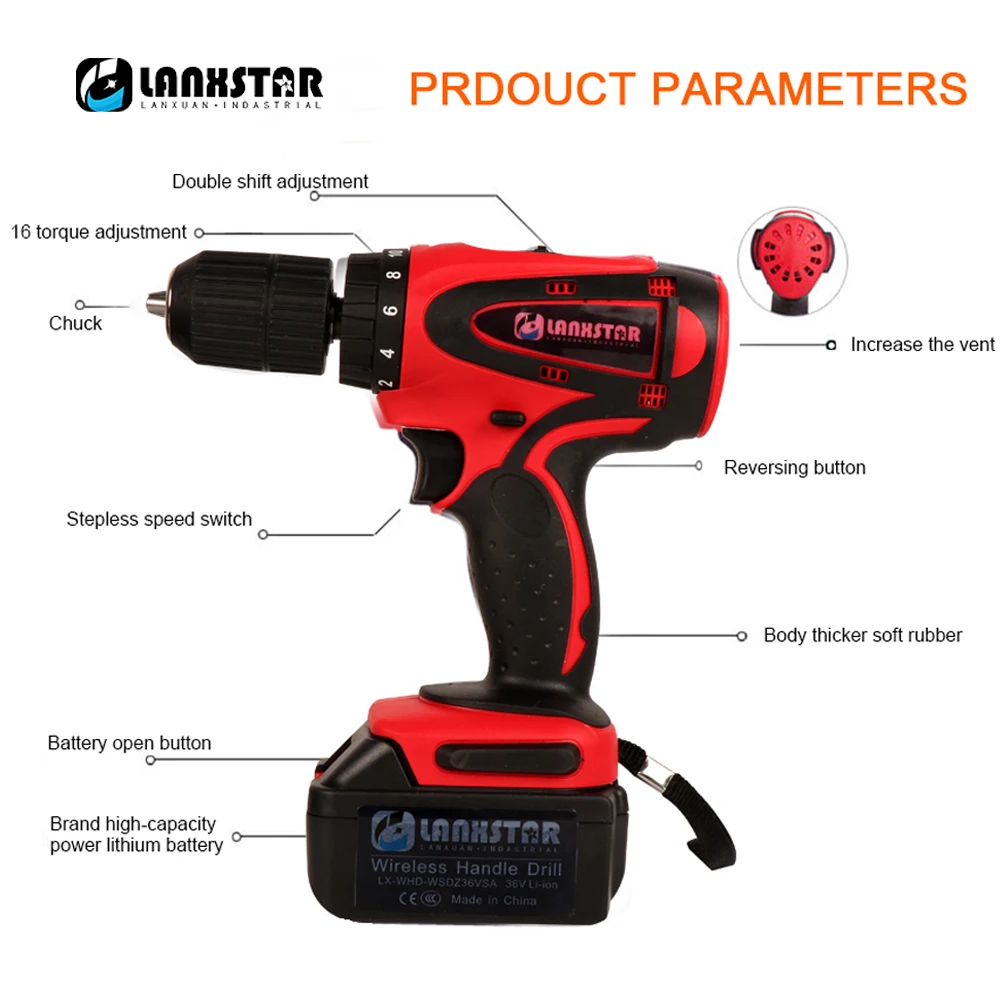 Cordless Electric Screwdriver Household Rechargeable High Power Electric Lithium Battery Wireless Power Driver 36 Volts DC