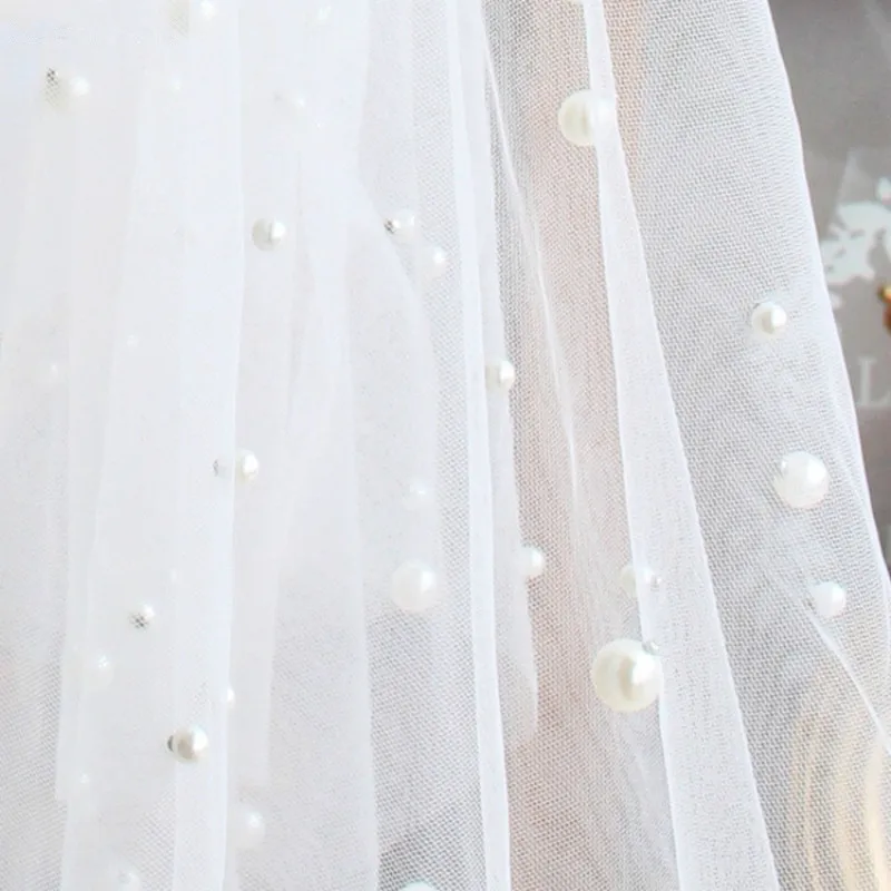 JaneVini – Voile de Mariage romantique à deux couches, avec peigne, en Tulle blanc, perles, accessoires de Mariage pour mariée