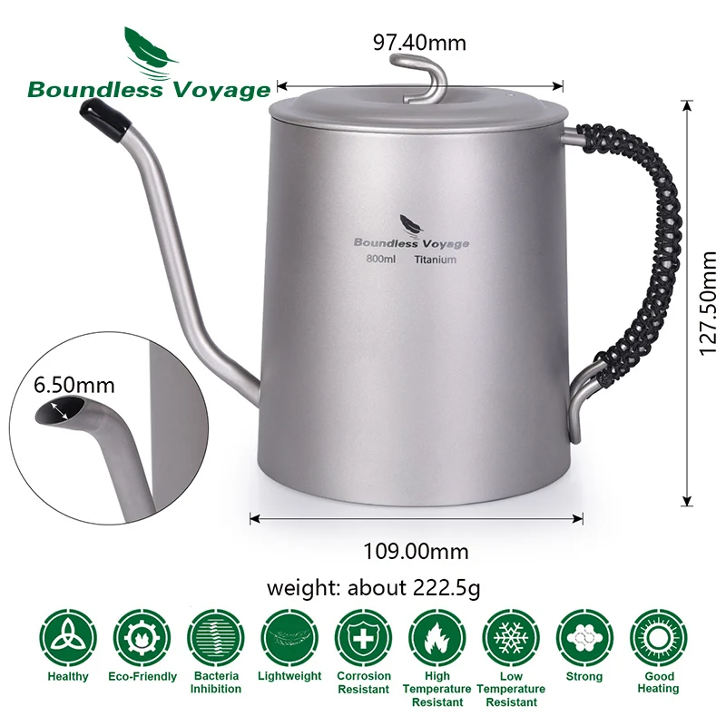 Boundless Voyage Titanium Kettle Cup Set with Anti-scalding Handle for Wine Coffee Tea Sake Mug Set Fire Induction Cooker