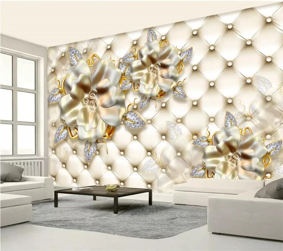 Beibehang papel de parede personalizado 3d foto mural dourado joia flor bolsa macia 3d luxo joias fundo tv papel de parede