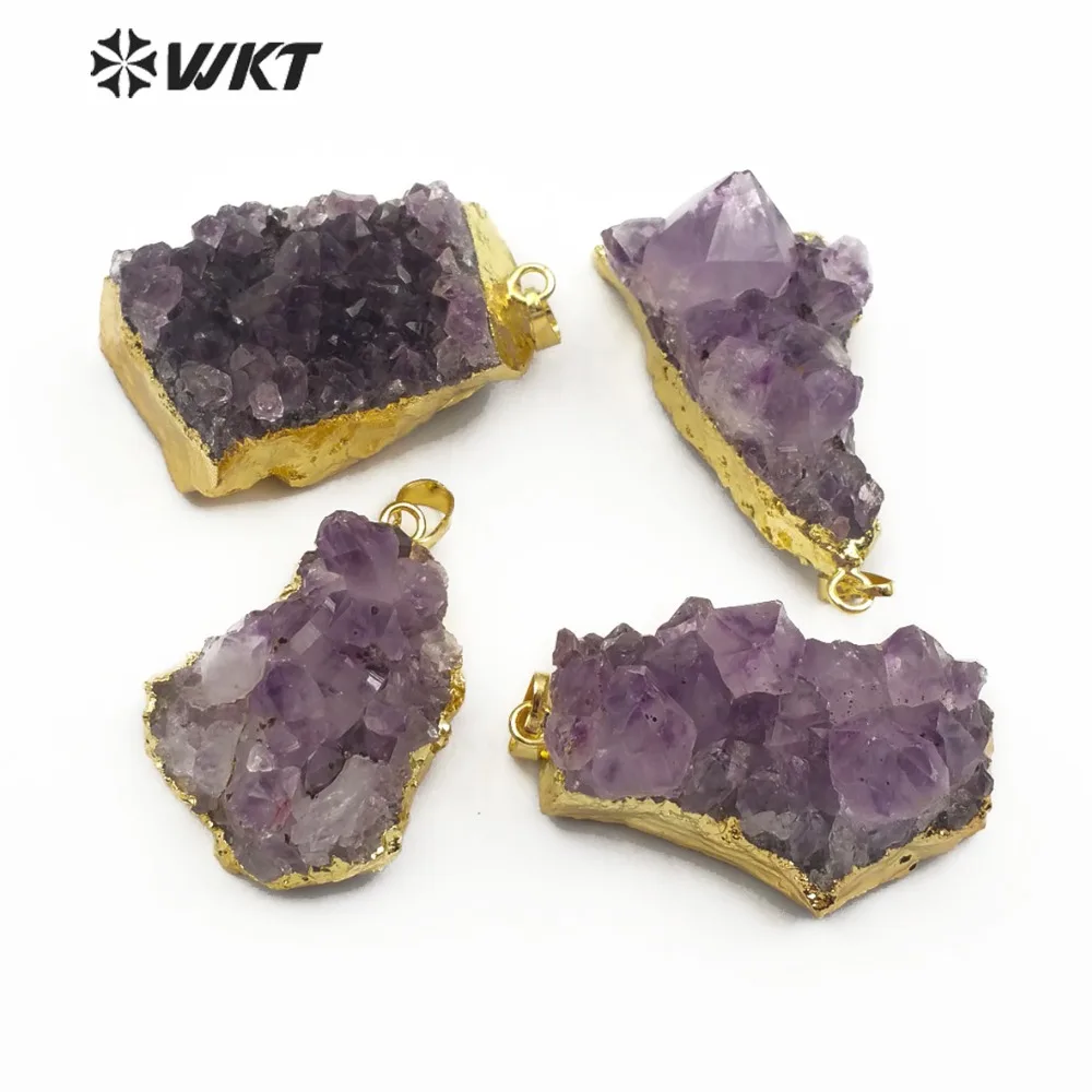 

WT-P1438 Natural Uraguay Purple Crystal Amethyst Pendant With 18K Real Gold Plated For Women Jewlery Making