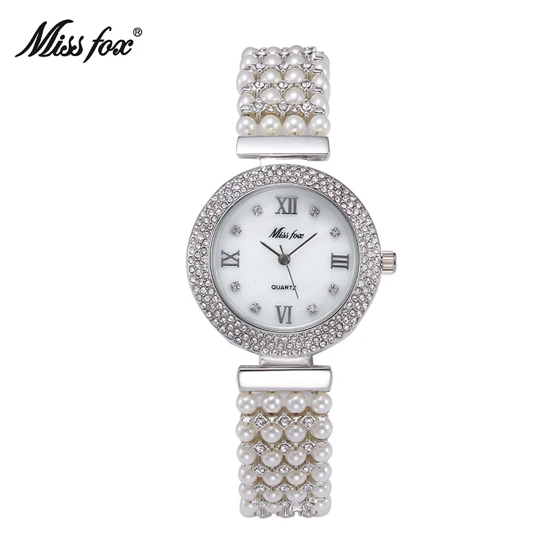 Miss Fox Pearl Watch for Women Luxury Famous Brand Steel Gold Watch Women Quartz Crystal Diamond Watch Clock montre femme