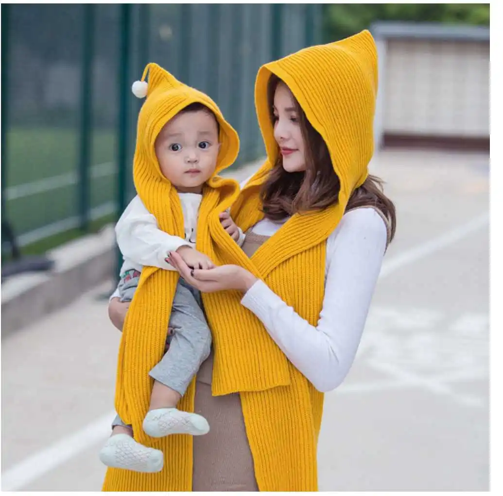 

Design Hooded Children's Scarf Winter Wool Boys Girls Knitted Earflap Hat Snood Wraps Kids Solid Crochet Scarf and Hat for Child