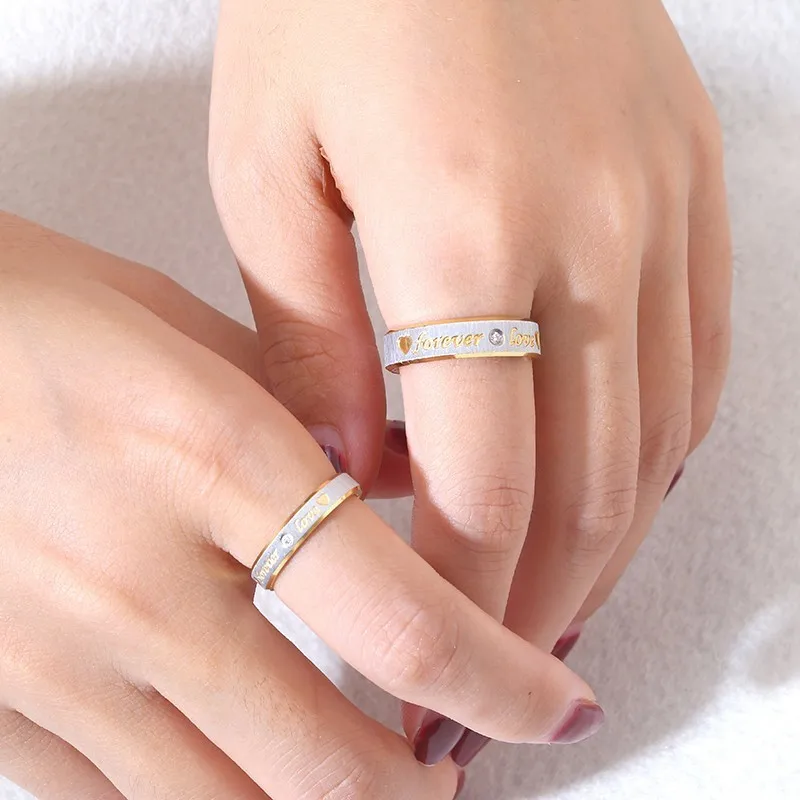 Stainless Steel Forever Love Couple Eternity Engagement Heart And Crystal Wedding Rings Jewelry Men Women image 6