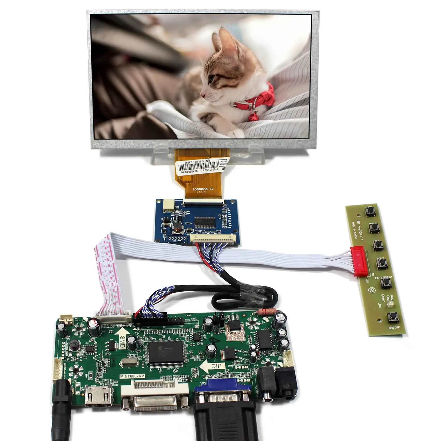 

7inch 800x480 AT070TN90 LCD Screen+H DMI DVI VGA Audio LCD Control Board M.NT68676