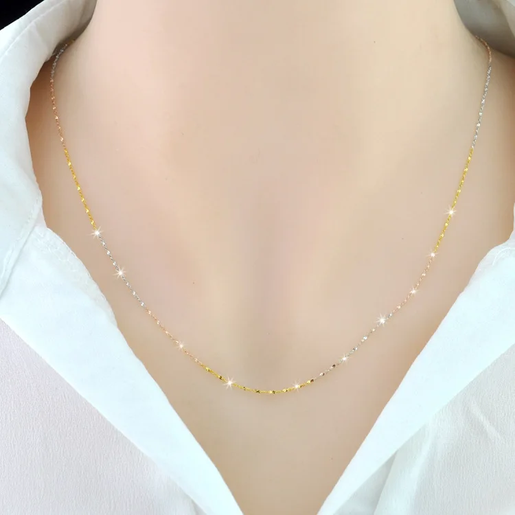 

Three color silver necklace 100%925 silver plated gold necklace clavicle chain superfine Star Jewelry Necklace